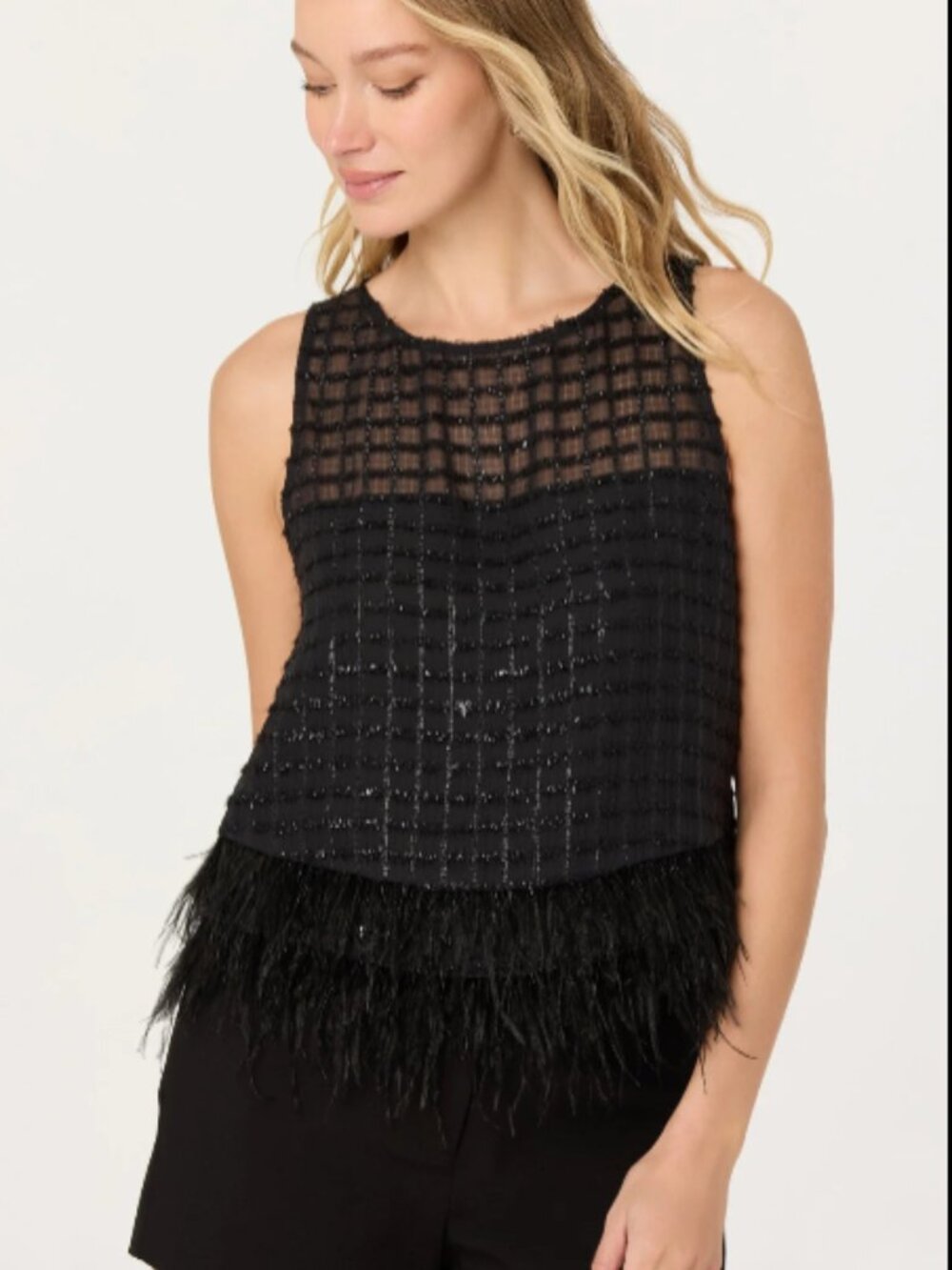 ASTR Etheos Metallic Feather Trim Top